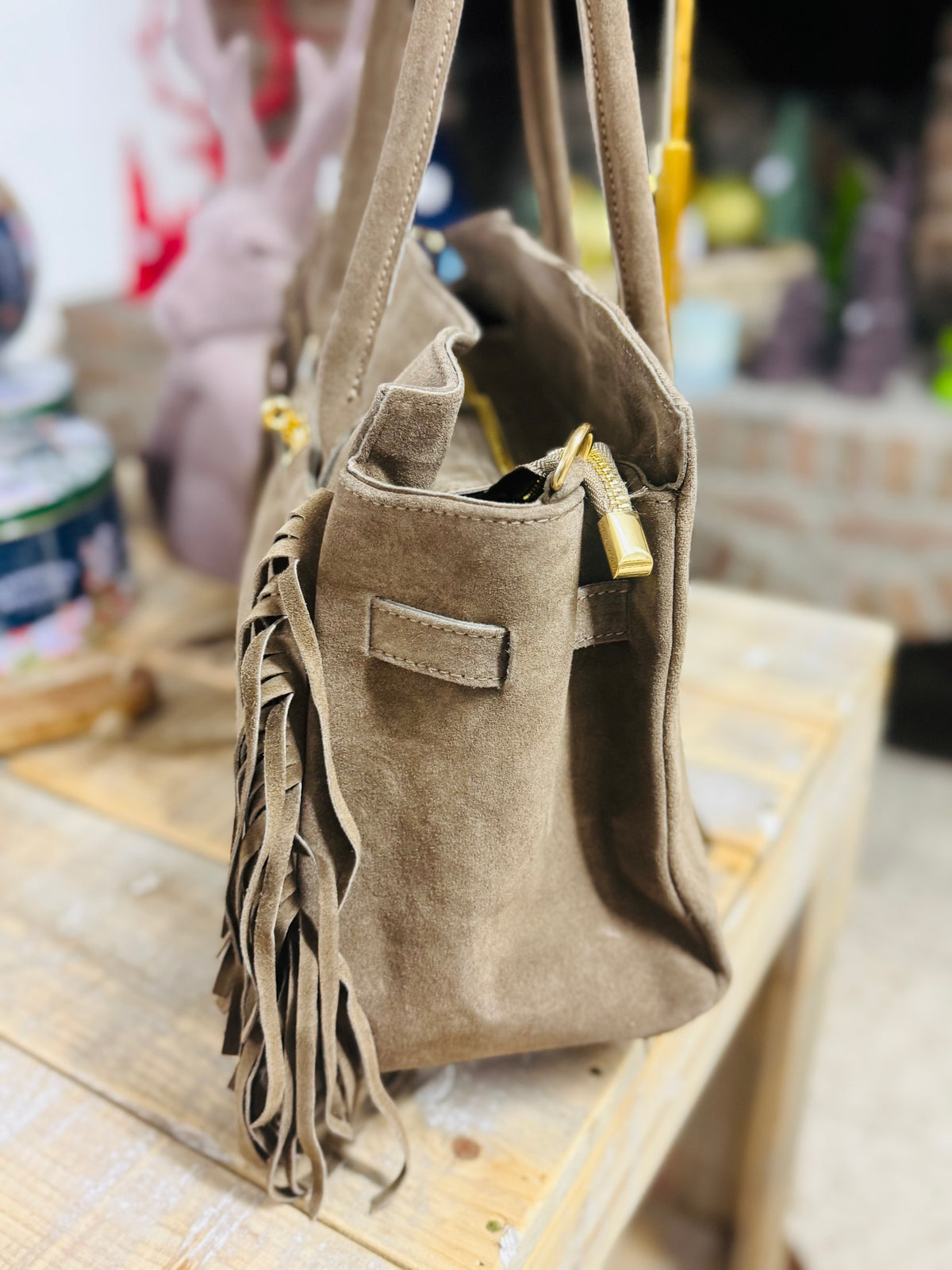 Wildleder Boho Bag -Taupe-