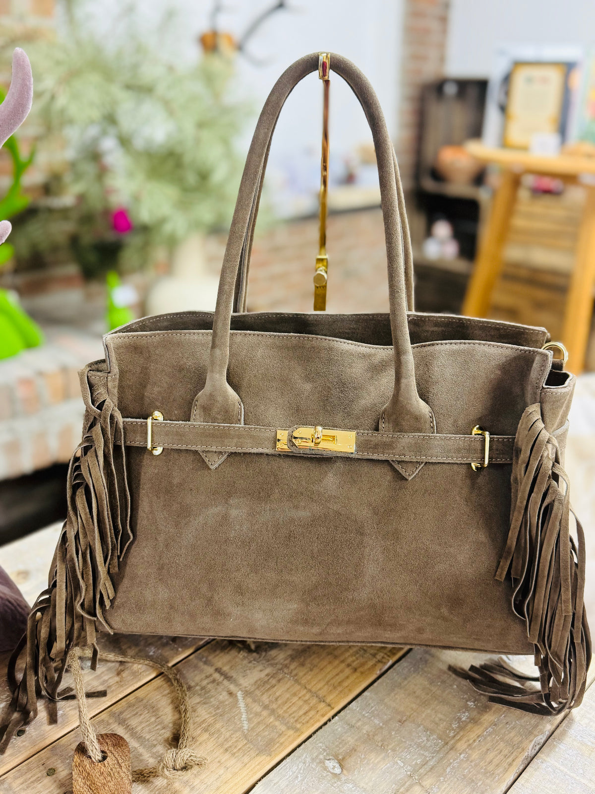Wildleder Boho Bag -Taupe-