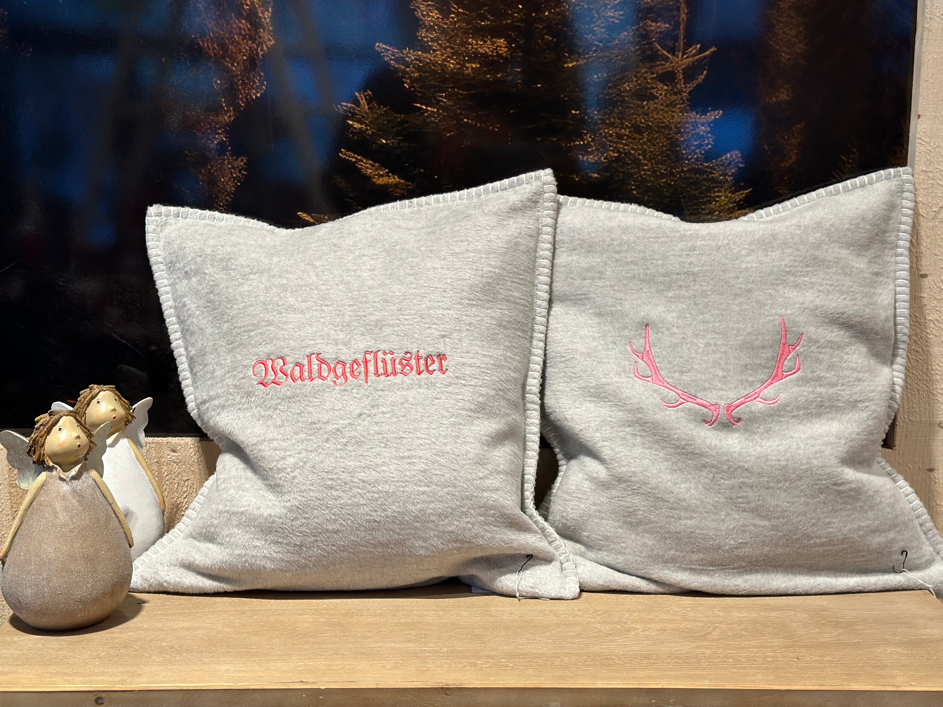 Kissen Chaletstyle Waldgeflüster - Hellgrau/Pink- in 40 x 40c