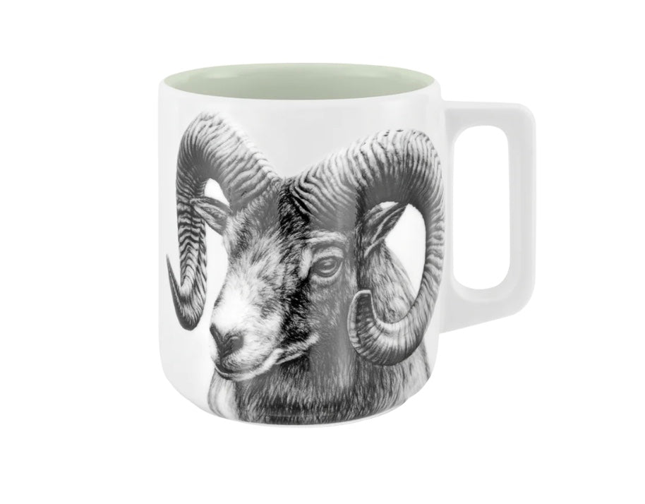 Becher mit Henkel - Widder// Farbe Nebelwiesen