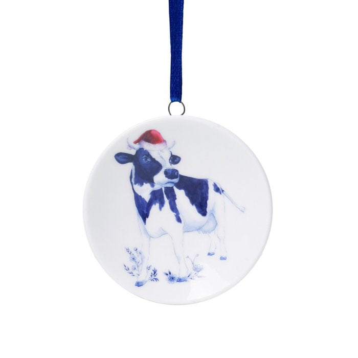 Weihnachtsschmuck Kuh mit Nikolausmütze - Keramik - 6 cm
