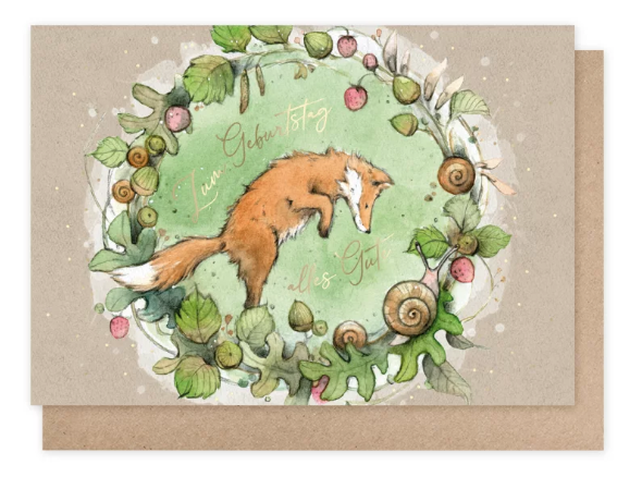 Karte mit Umschlag Zum Geburtstag alles Gute (Fuchs)
