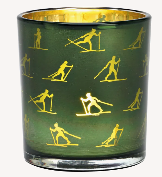 Windlicht Monty Skifahrer 8cm -dunkelgrün-