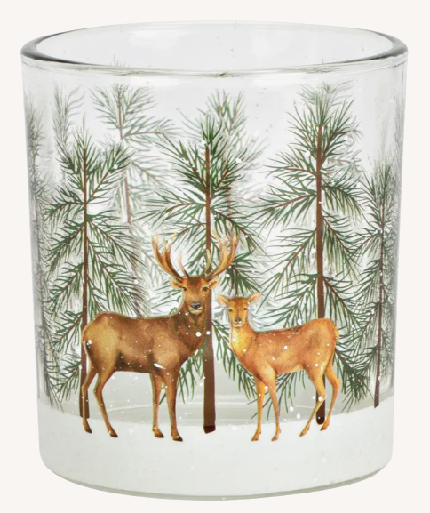 Windlicht Hirsch Dekor aus Glas 8cm