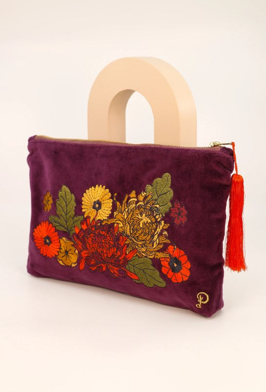 Clutch Samt Big Flowers -velvet red-