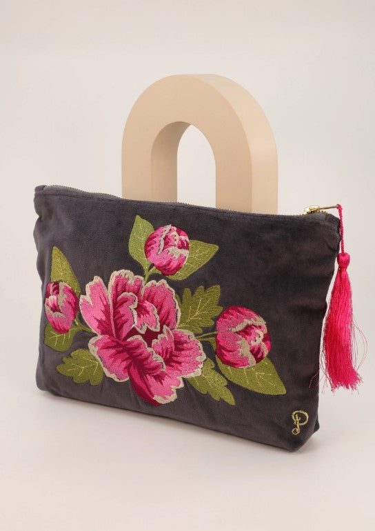 Clutch Samt Peony -dark grey-