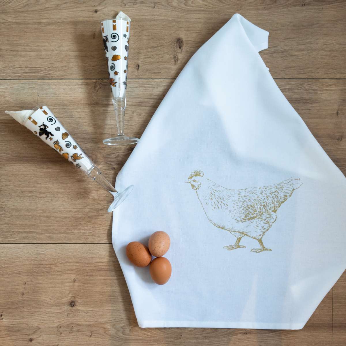 Geschirrtuch Huhn Gold