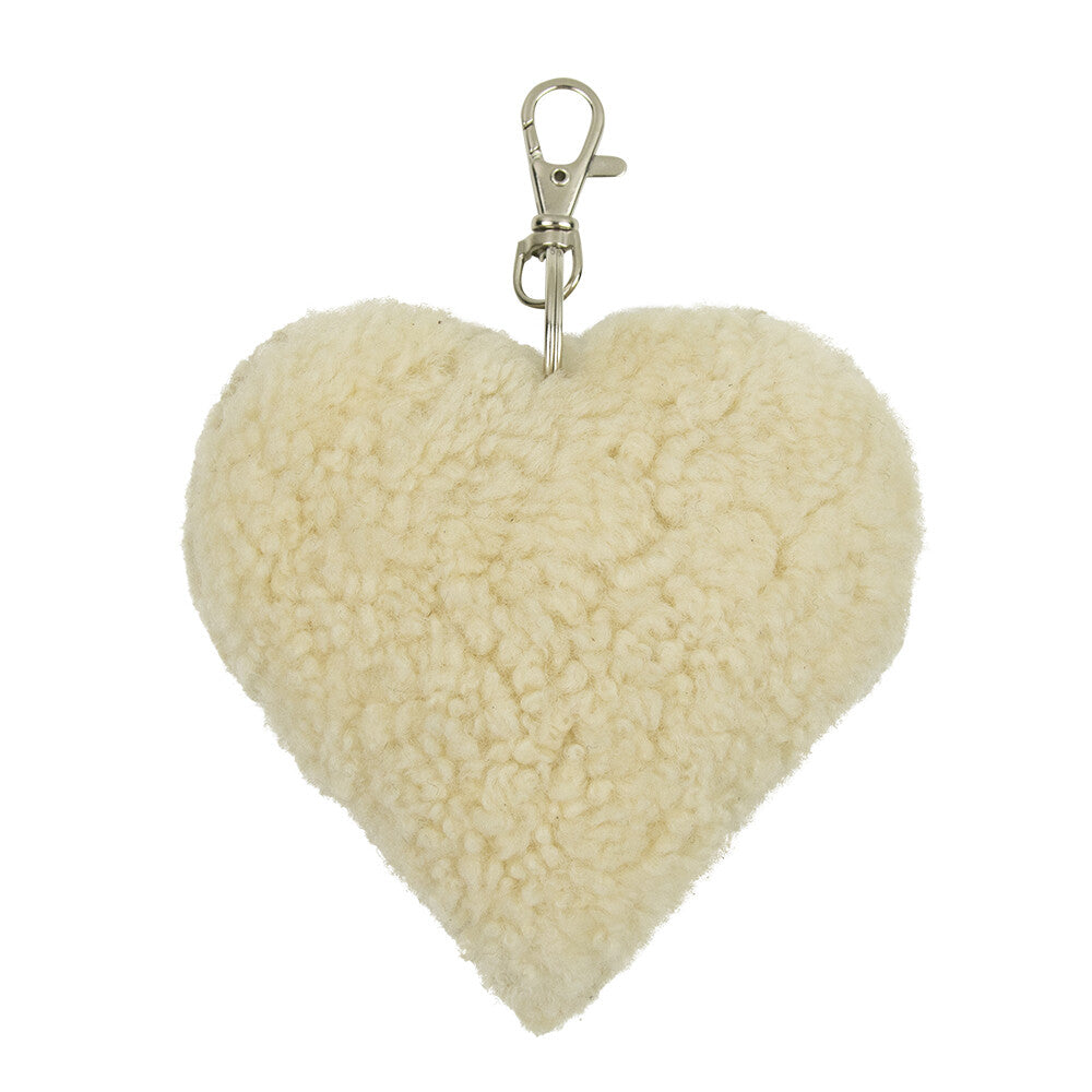 Schlüsselanhänger Schafsfell Herz wollweiß